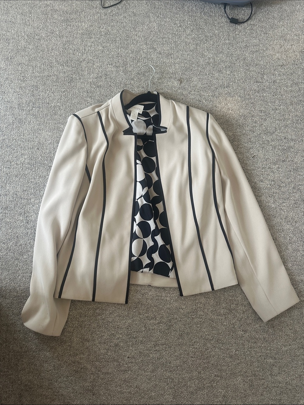 Chico's Cream Jacket with Black Trim and Contrast Lining